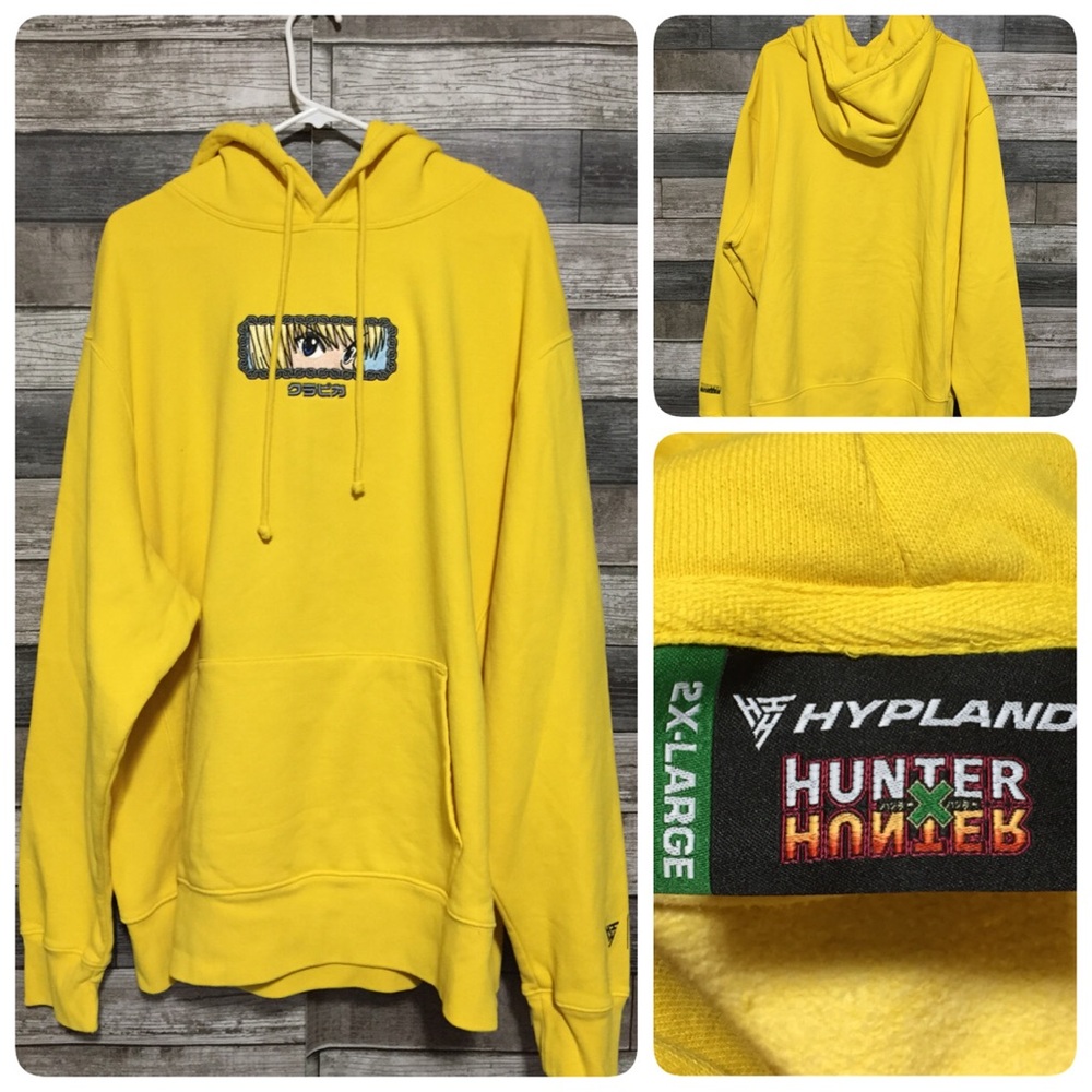 Hypland Hunter X Hunter Anime Hoodie Men’s 2XL Yellow Pullover Embroidered